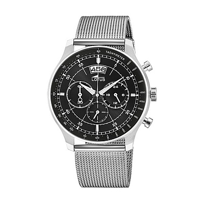 Lotus Men's Black Chrono Stainless Steel Watch Bracelet 
